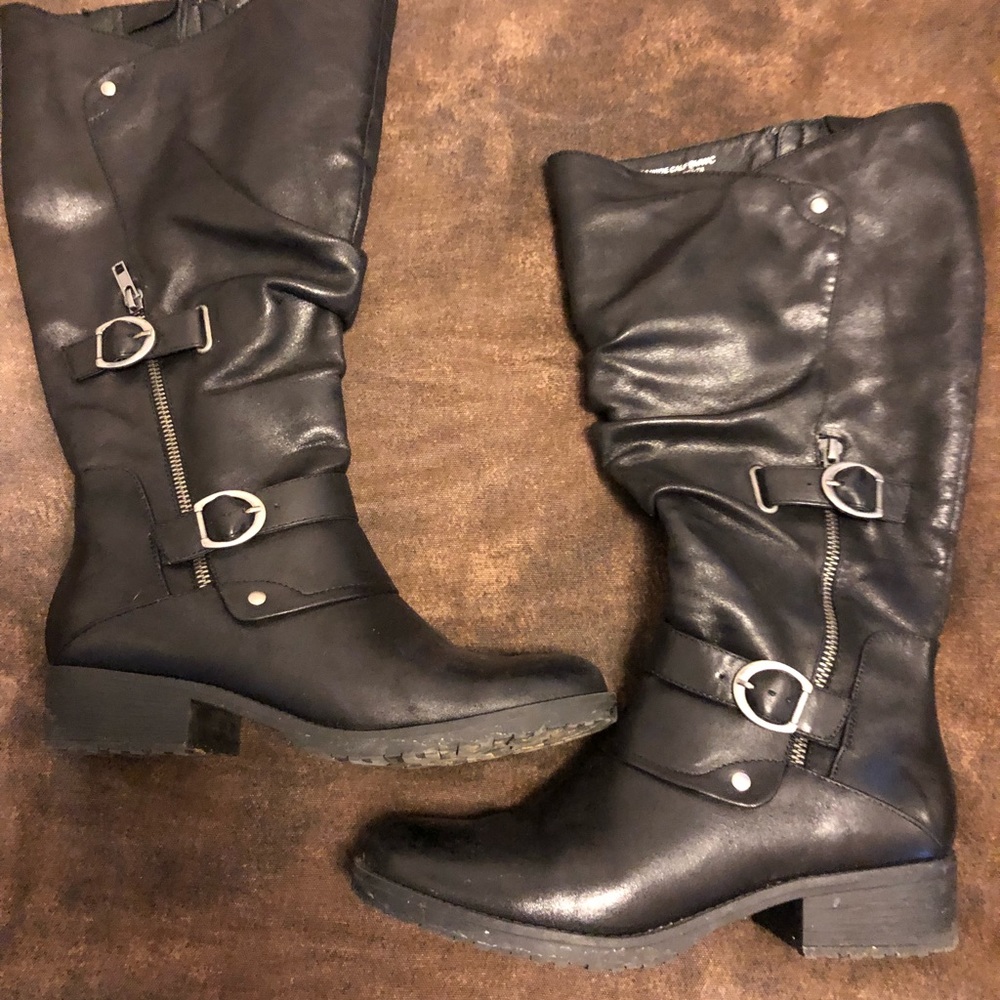Black tall wide calf boots